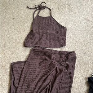 Brown 2 piece skirt and crop halter top size Large
